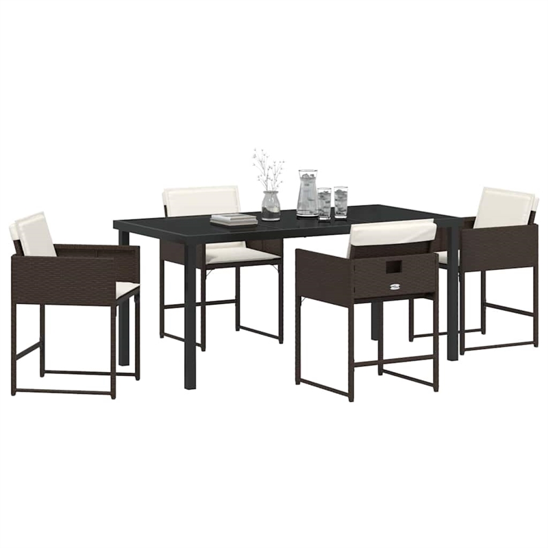 Afuera Living 5 Piece Poly Rattan Garden Dining Set with Cushions in Brown
