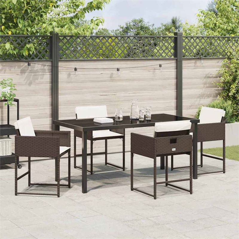Afuera Living 5 Piece Poly Rattan Garden Dining Set with Cushions in Brown