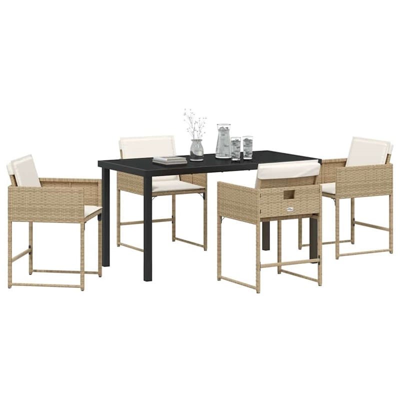 Afuera Living 5 Piece Poly Rattan Garden Dining Set with Cushions in Beige