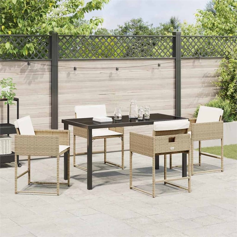 Afuera Living 5 Piece Poly Rattan Garden Dining Set with Cushions in Beige