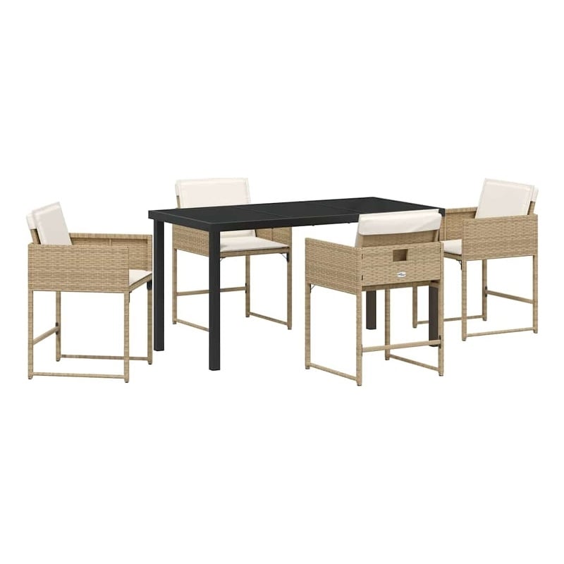 Afuera Living 5 Piece Poly Rattan Garden Dining Set with Cushions in Beige