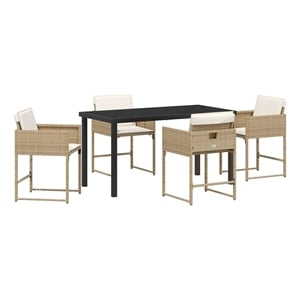 Afuera Living 5 Piece Poly Rattan Garden Dining Set with Cushions in Beige