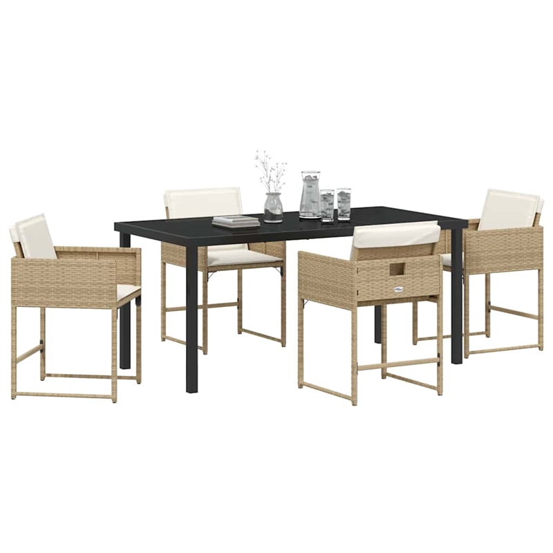 Afuera Living 5 Piece Poly Rattan Garden Dining Set with Cushions in Beige
