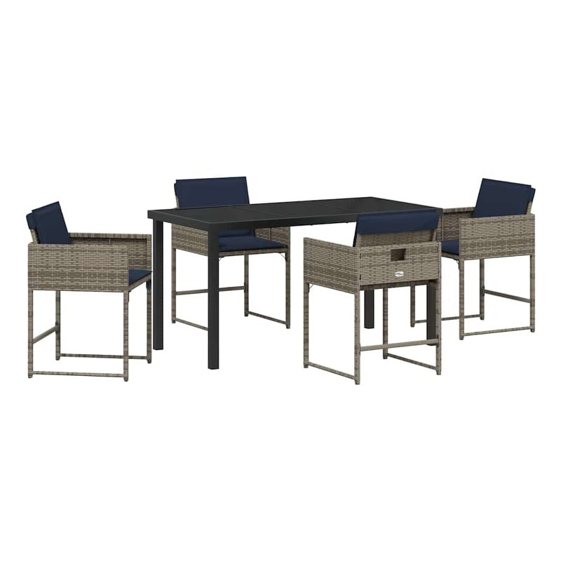 Afuera Living 5 Piece Poly Rattan Garden Dining Set with Cushions in Gray