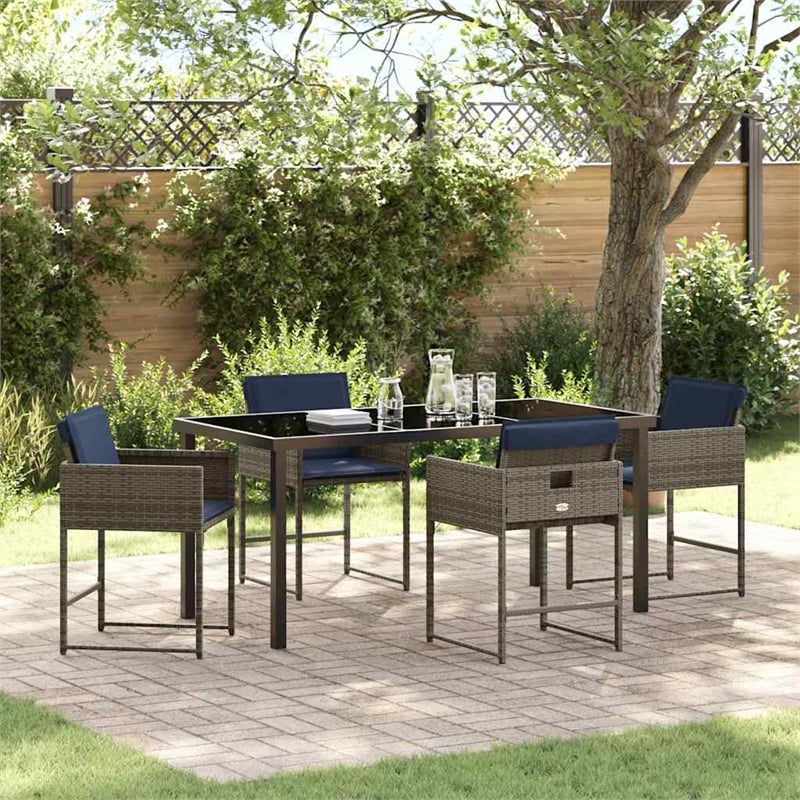 Afuera Living 5 Piece Poly Rattan Garden Dining Set with Cushions in Gray