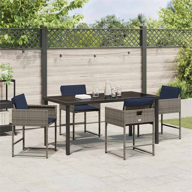 Afuera Living 5 Piece Poly Rattan Garden Dining Set with Cushions in Gray
