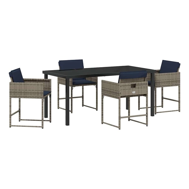 Afuera Living 5 Piece Poly Rattan Garden Dining Set with Cushions in Gray