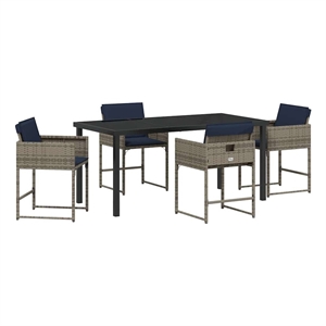 Afuera Living 5 Piece Poly Rattan Garden Dining Set with Cushions in Gray