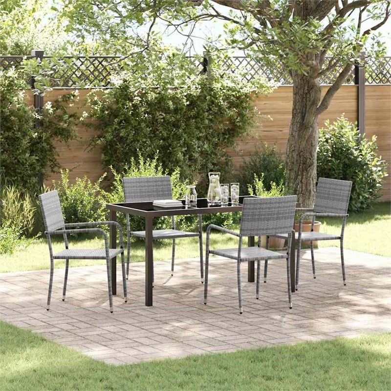 Afuera Living 5 Piece Poly Rattan Garden Dining Set with Cushions in Gray