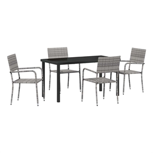 Afuera Living 5 Piece Poly Rattan Garden Dining Set with Cushions in Gray