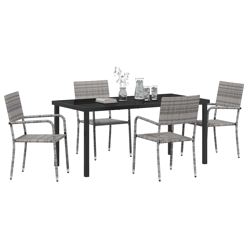 Afuera Living 5 Piece Poly Rattan Garden Dining Set with Cushions in Gray