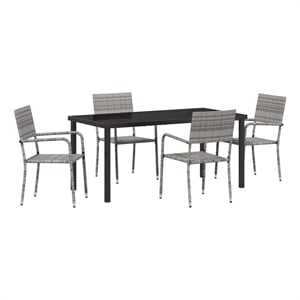 Afuera Living 5 Piece Poly Rattan Garden Dining Set with Cushions in Gray