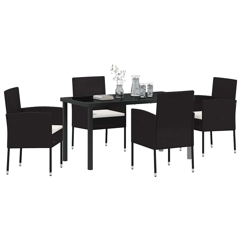 Afuera Living 5 Piece Poly Rattan Garden Dining Set with Cushions in Black