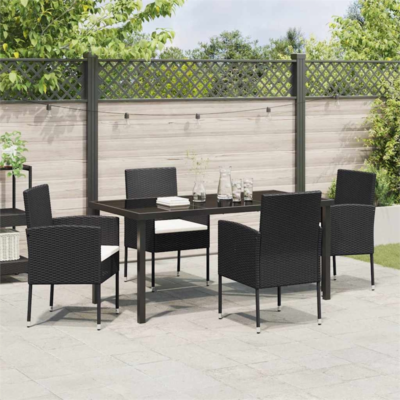 Afuera Living 5 Piece Poly Rattan Garden Dining Set with Cushions in Black