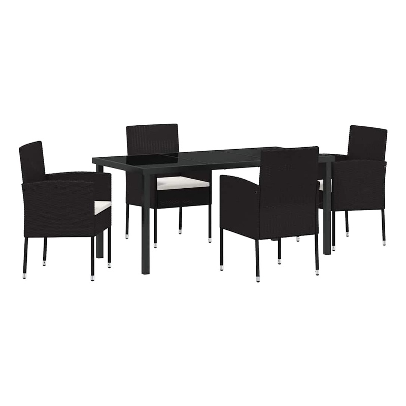 Afuera Living 5 Piece Poly Rattan Garden Dining Set with Cushions in Black