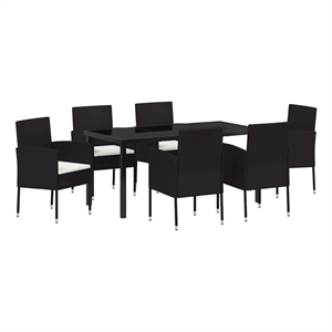 Afuera Living 7 Piece Poly Rattan Garden Dining Set with Cushions in Black