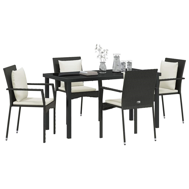 Afuera Living 5 Piece Poly Rattan Garden Dining Set with Cushions in Black