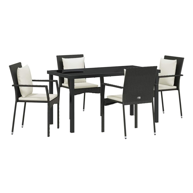 Afuera Living 5 Piece Poly Rattan Garden Dining Set with Cushions in Black