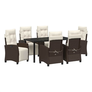 Afuera Living 7 Piece Poly Rattan Garden Dining Set with Cushions in Brown