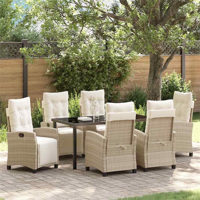 Afuera Living 7 Piece Poly Rattan Garden Dining Set with Cushions in Beige