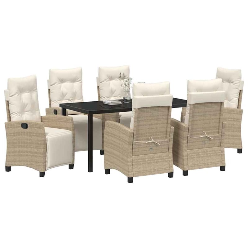 Afuera Living 7 Piece Poly Rattan Garden Dining Set with Cushions in Beige