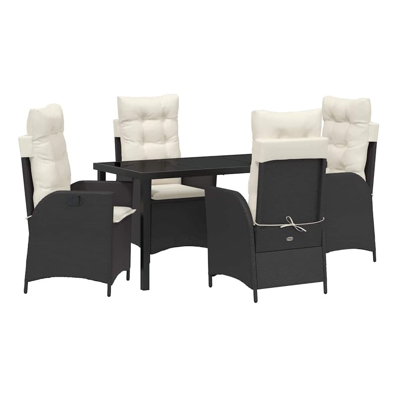 Afuera Living 5 Piece Poly Rattan Garden Dining Set with Cushions in Black