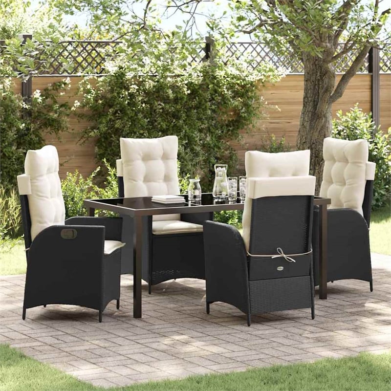 Afuera Living 5 Piece Poly Rattan Garden Dining Set with Cushions in Black
