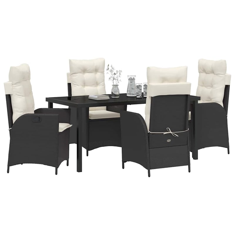Afuera Living 5 Piece Poly Rattan Garden Dining Set with Cushions in Black