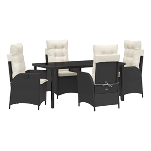 Afuera Living 5 Piece Poly Rattan Garden Dining Set with Cushions in Black