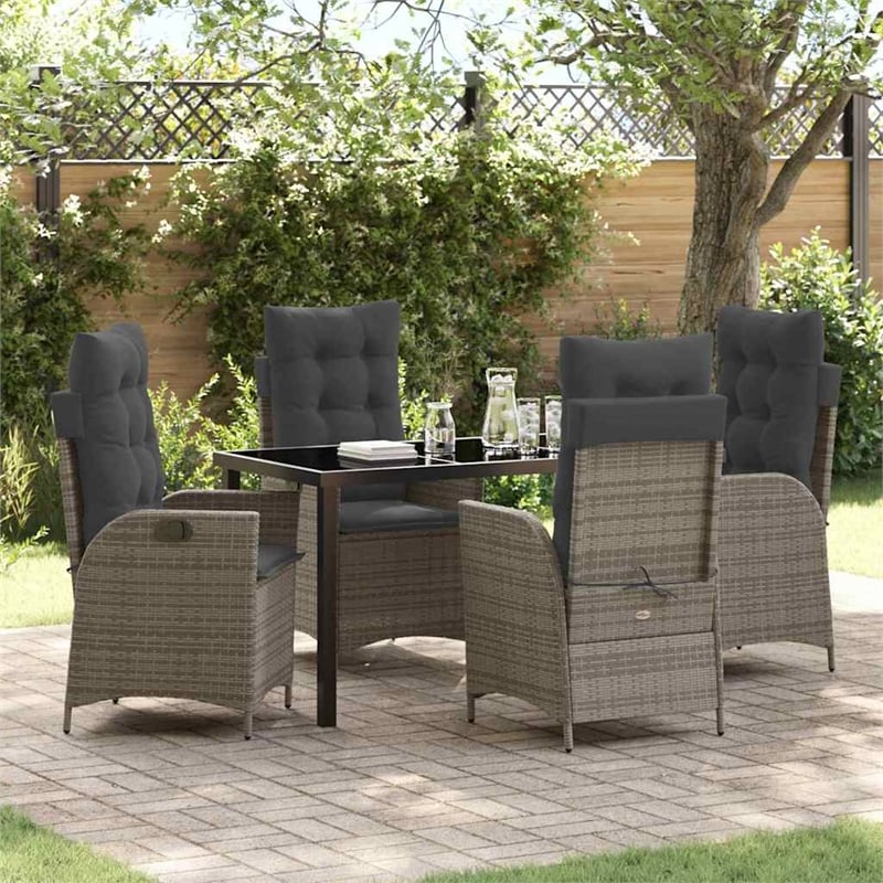Afuera Living 5 Piece Poly Rattan Garden Dining Set with Cushions in Black