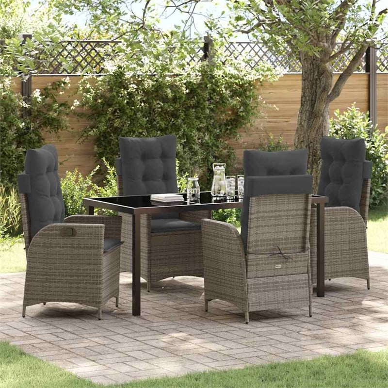 Afuera Living 5 Piece Poly Rattan Garden Dining Set with Cushions in Black