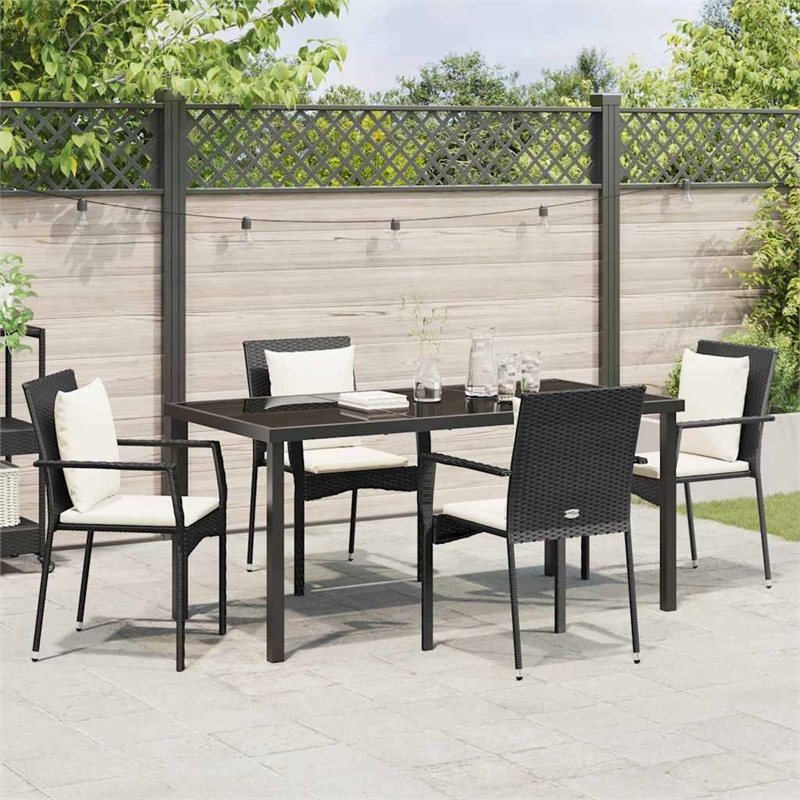 Afuera Living 5 Piece Poly Rattan Garden Dining Set with Cushions in Black