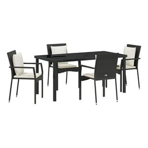Afuera Living 5 Piece Poly Rattan Garden Dining Set with Cushions in Black