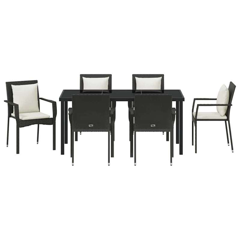 Afuera Living 7 Piece Poly Rattan Garden Dining Set with Cushions in Black