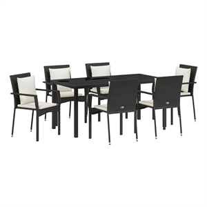 Afuera Living 7 Piece Poly Rattan Garden Dining Set with Cushions in Black