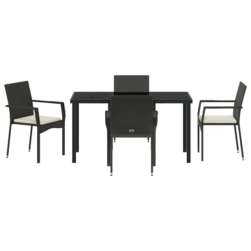Afuera Living 5 Piece Poly Rattan Garden Dining Set with Cushions in Black