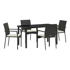 Afuera Living 5 Piece Poly Rattan Garden Dining Set with Cushions in Black