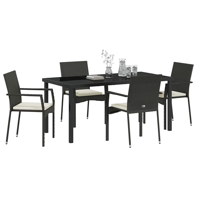 Afuera Living 5 Piece Poly Rattan Garden Dining Set with Cushions in Black
