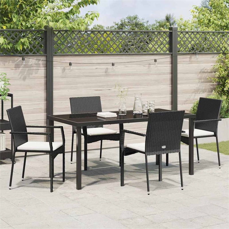 Afuera Living 5 Piece Poly Rattan Garden Dining Set with Cushions in Black