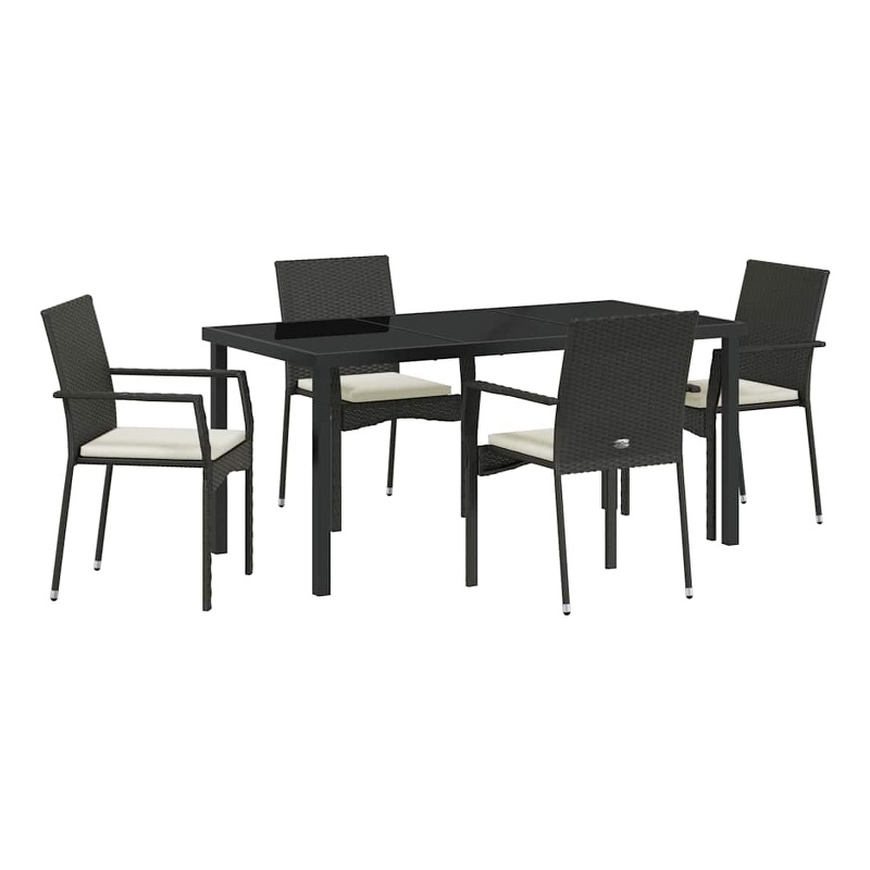 Afuera Living 5 Piece Poly Rattan Garden Dining Set with Cushions in Black