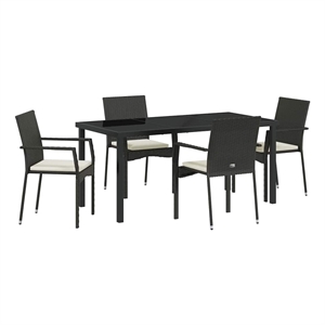 Afuera Living 5 Piece Poly Rattan Garden Dining Set with Cushions in Black