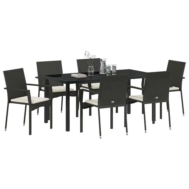 Afuera Living 7 Piece Poly Rattan Garden Dining Set with Cushions in Black