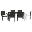Afuera Living 7 Piece Poly Rattan Garden Dining Set with Cushions in Black