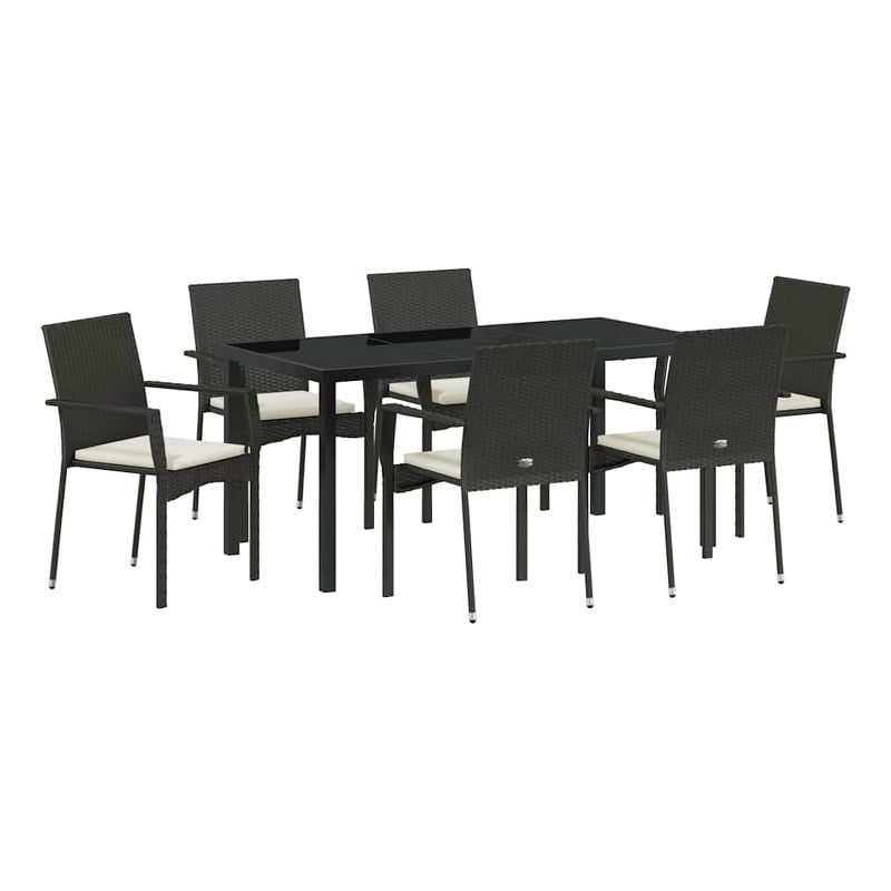 Afuera Living 7 Piece Poly Rattan Garden Dining Set with Cushions in Black