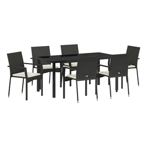 Afuera Living 7 Piece Poly Rattan Garden Dining Set with Cushions in Black