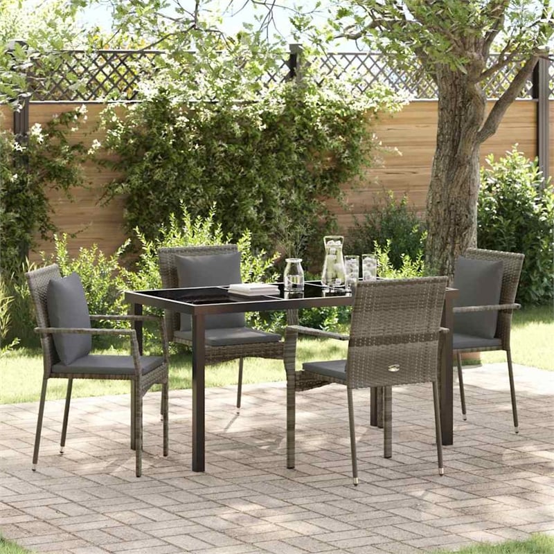 Afuera Living 5 Piece Poly Rattan Garden Dining Set with Cushions in Gray