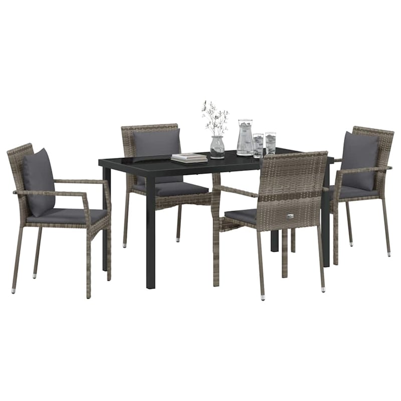 Afuera Living 5 Piece Poly Rattan Garden Dining Set with Cushions in Gray