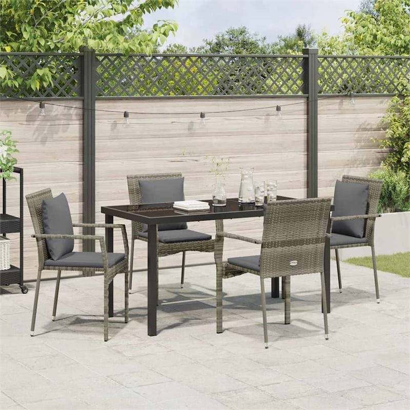 Afuera Living 5 Piece Poly Rattan Garden Dining Set with Cushions in Gray