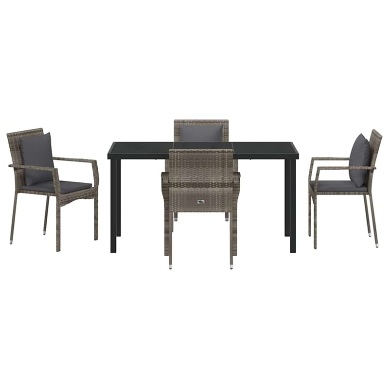 Afuera Living 5 Piece Poly Rattan Garden Dining Set with Cushions in Gray