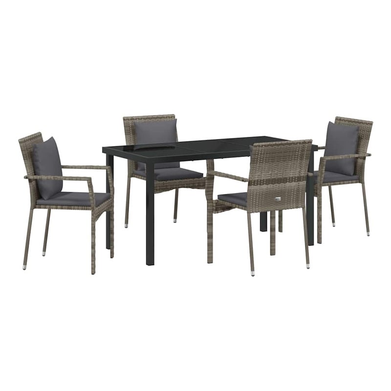 Afuera Living 5 Piece Poly Rattan Garden Dining Set with Cushions in Gray